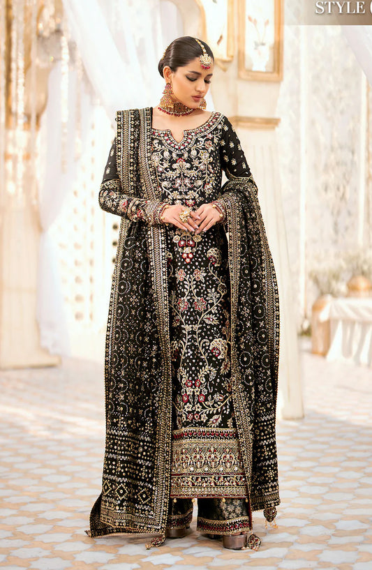 AIK Atelier Luxury Embroidered Silk Unstitched 3 Piece Suit - LOOK 04 - AIK25WF - Black - Wedding Collection
