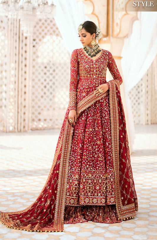 AIK Atelier Luxury Embroidered Chiffon Unstitched 3 Piece Suit - LOOK 01 - AIK25WF - Red - Wedding Collection