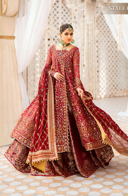 AIK Atelier Luxury Embroidered Chiffon Unstitched 3 Piece Suit - LOOK 01 - AIK25WF - Red - Wedding Collection