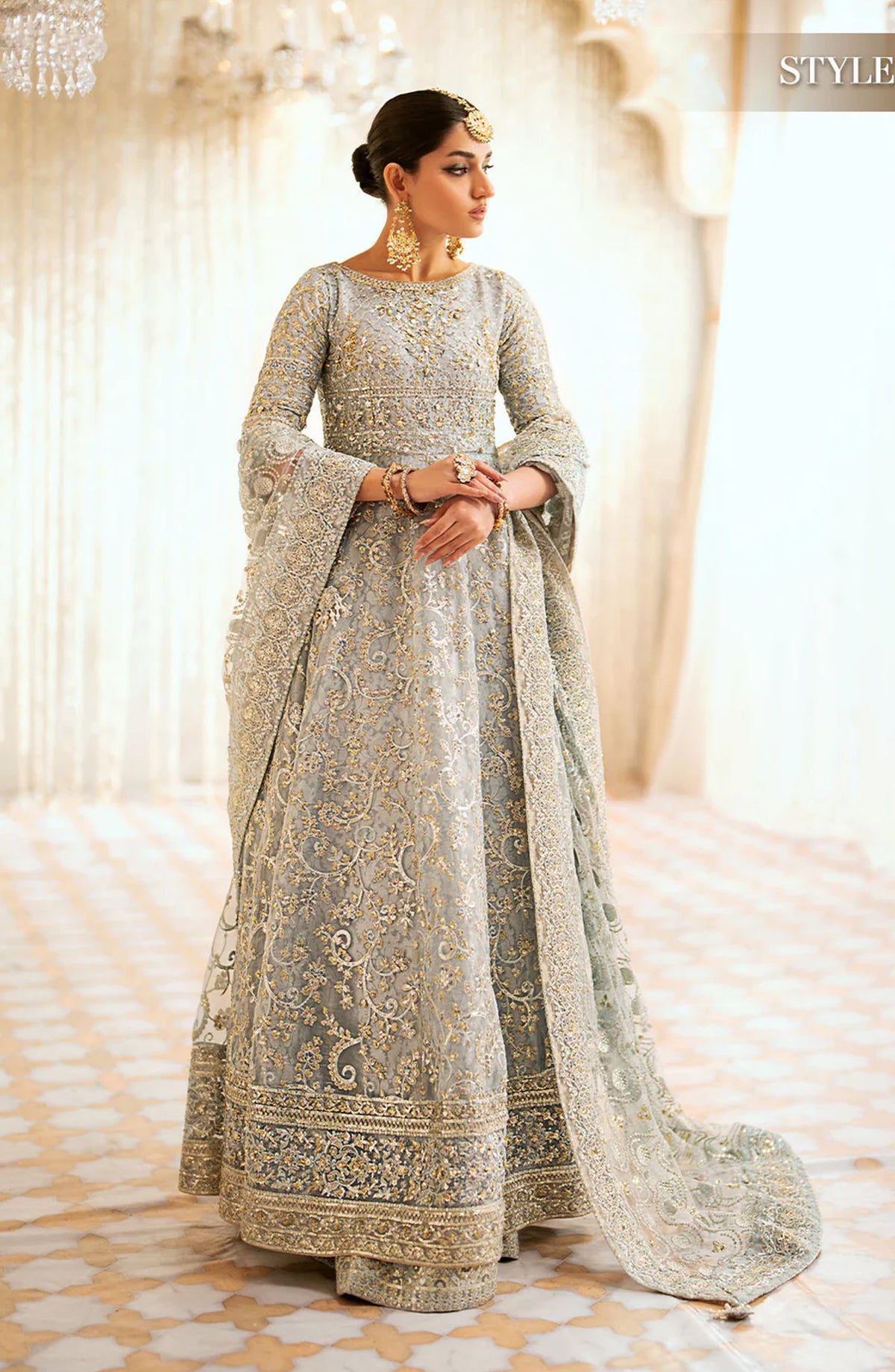 AIK Atelier Luxury Embroidered Organza Unstitched 3 Piece Suit - LOOK 03 - AIK25WF - Light Blue - Wedding Collection