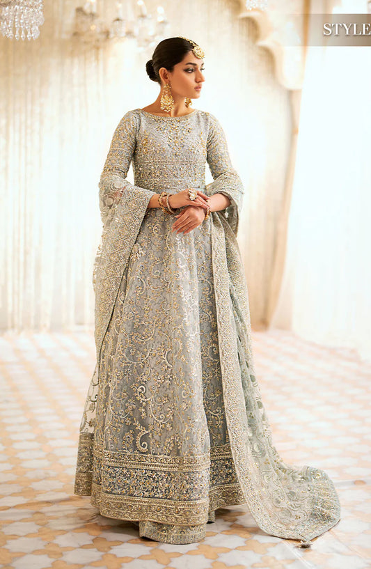 AIK Atelier Luxury Embroidered Organza Unstitched 3 Piece Suit - LOOK 03 - AIK25WF - Light Blue - Wedding Collection