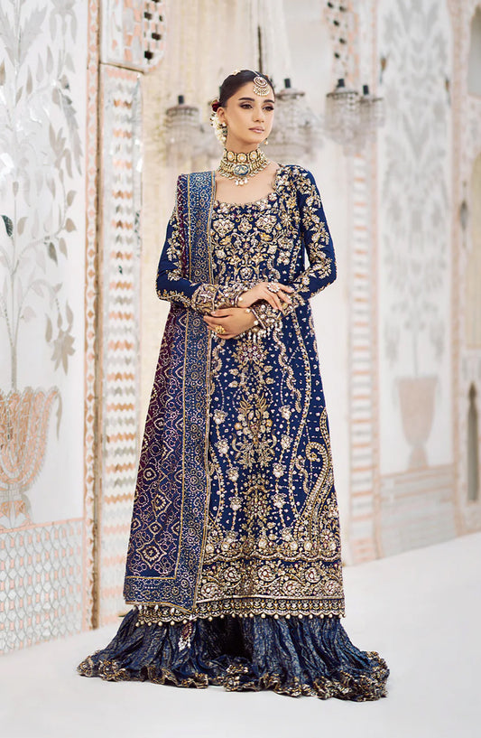 AIK Atelier Luxury Embroidered Silk Unstitched 3 Piece Suit - LOOK 05 - AIK25WF - Blue - Wedding Collection