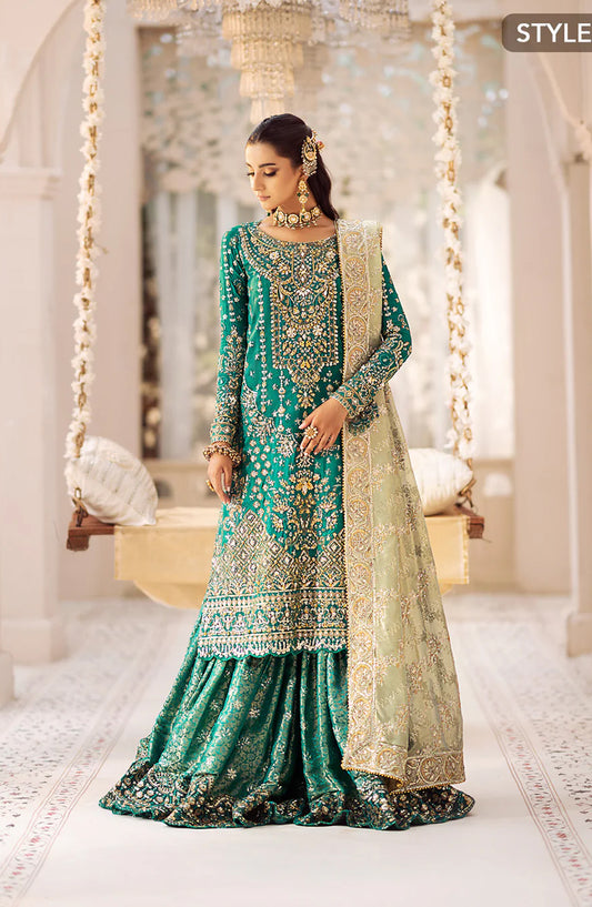AIK Atelier Luxury Embroidered Silk Unstitched 3 Piece Suit - LOOK 09 - AIK25WF - Green - Wedding Collection