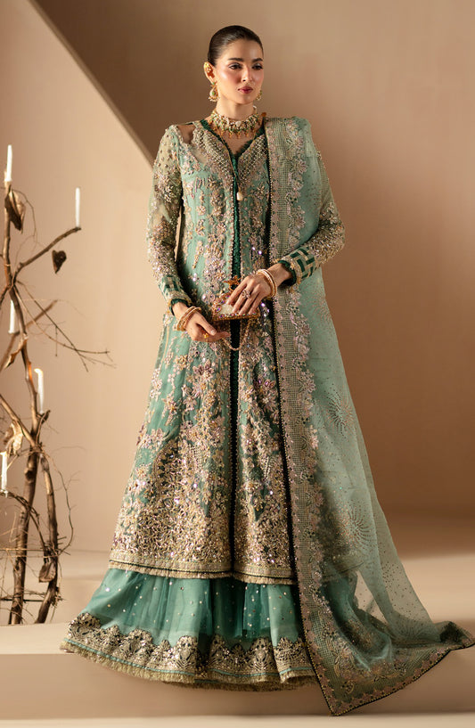 AJR Signature Embroidered Organza Unstitched 3 Piece Suit - 02 Rumi - AJR26WED - Sea Green - Wedding Collection