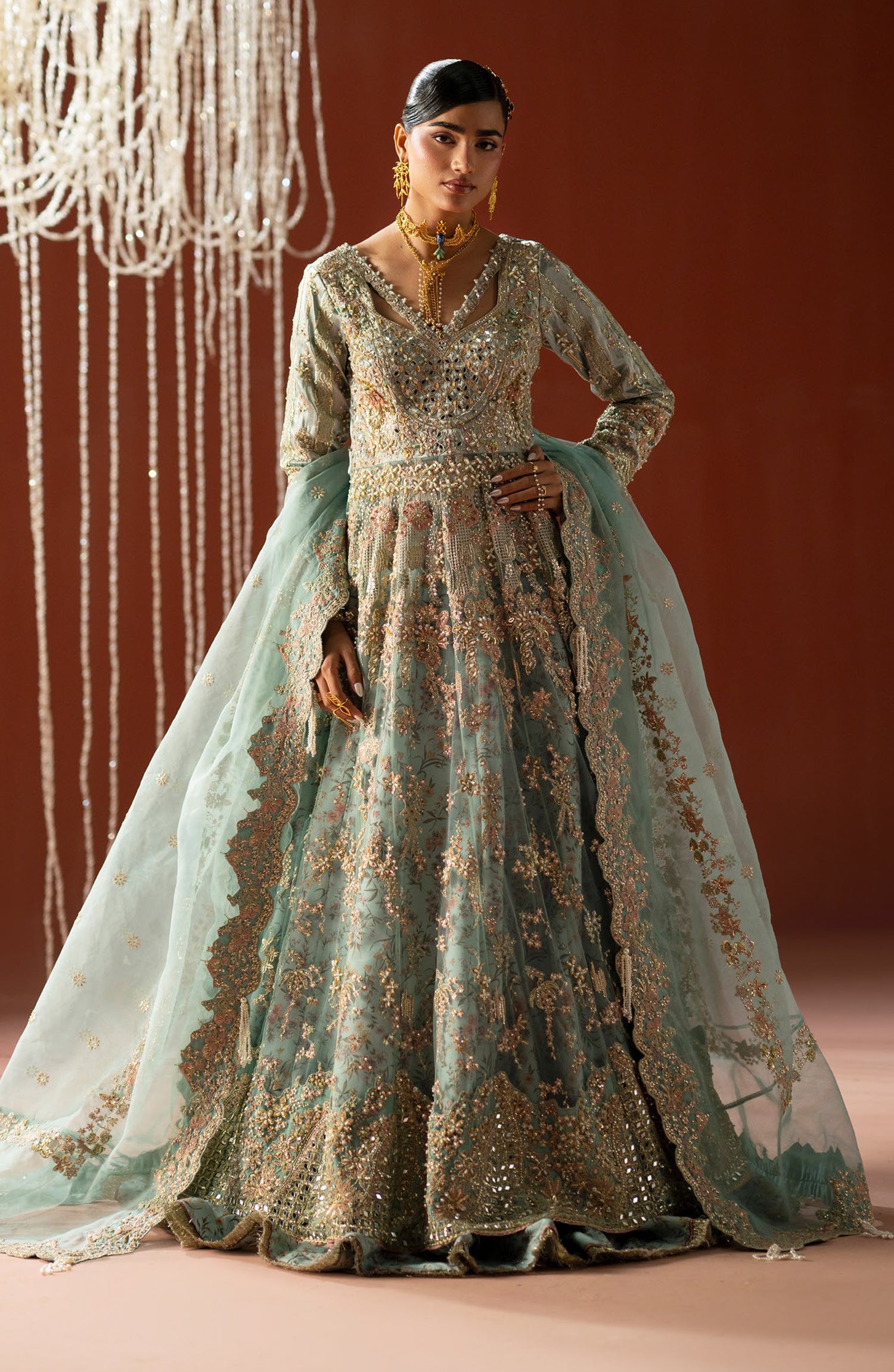 AJR Signature Embroidered Organza Unstitched 3 Piece Suit - 04 Nazm - AJR26WED - Blue - Wedding Collection