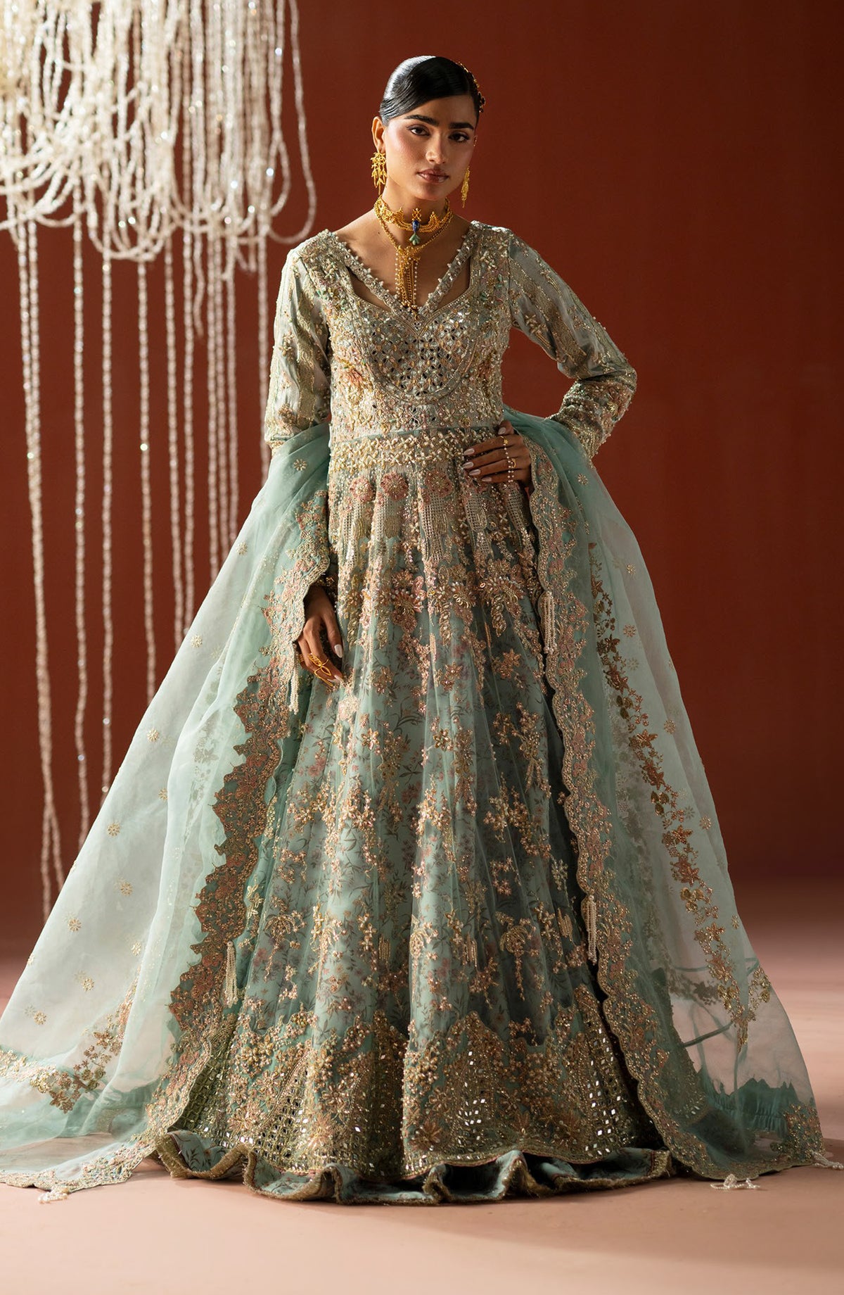 AJR Signature Embroidered Organza Unstitched 3 Piece Suit - 04 Nazm - AJR26WED - Blue - Wedding Collection