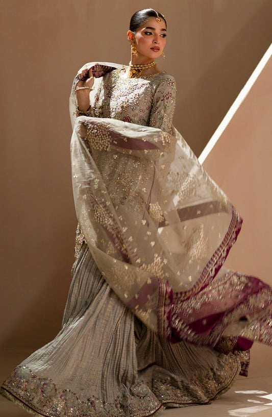 AJR Signature Embroidered Organza Unstitched 3 Piece Suit - 05 Mehr - AJR26WED - Grey - Wedding Collection
