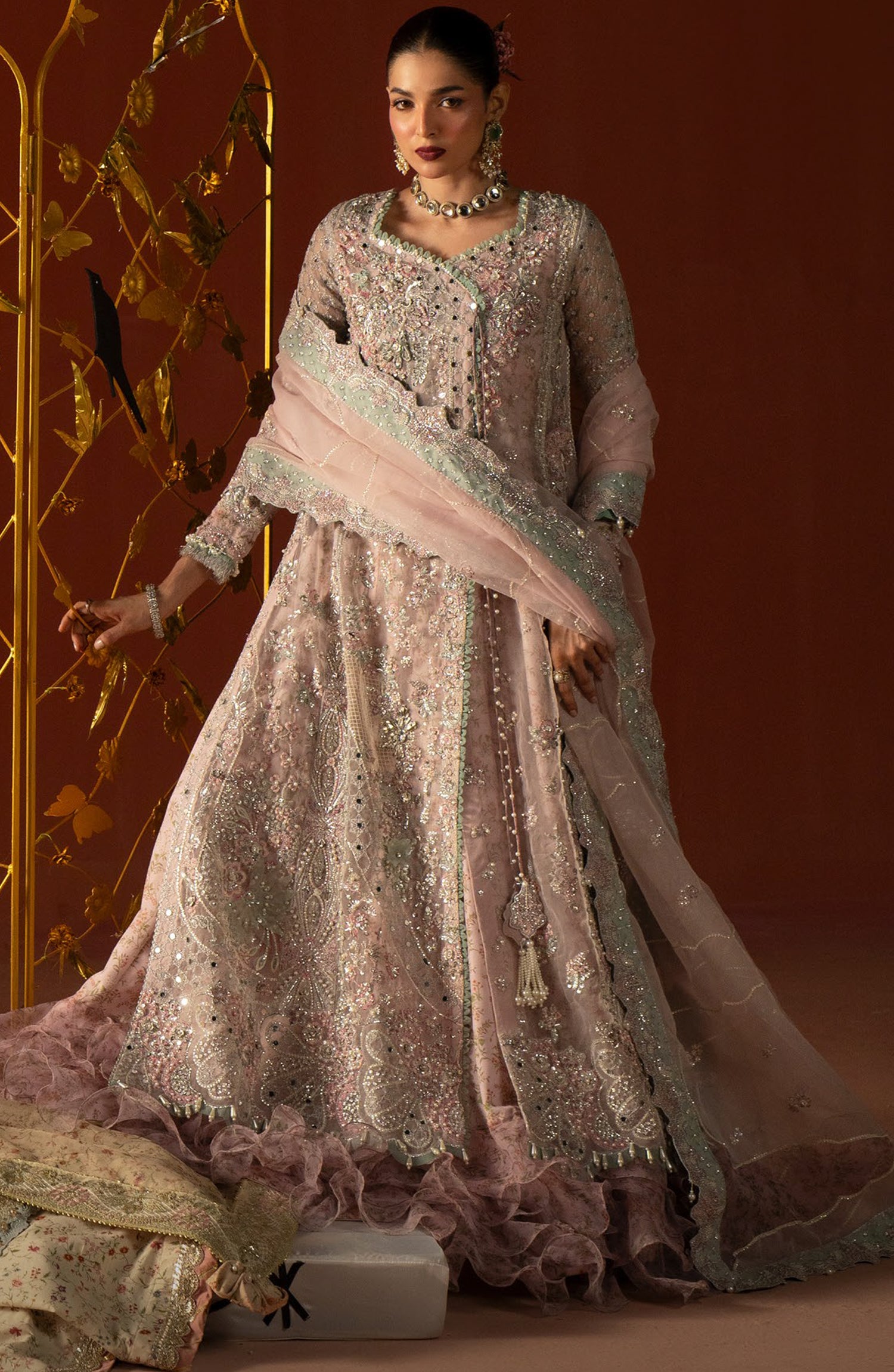 AJR Signature Embroidered Organza Unstitched 3 Piece Suit - 07 Gulrukh - AJR26WED - Pink - Wedding Collection