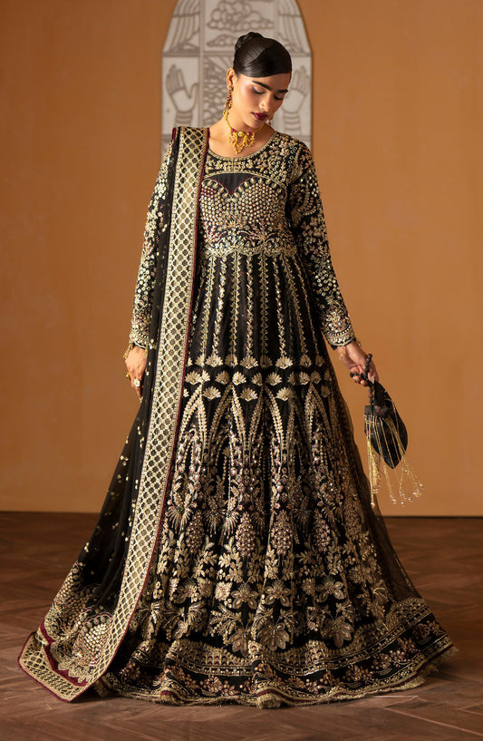 AJR Signature Embroidered Organza Unstitched 3 Piece Suit - 08 Azal - AJR26WED - Black - Wedding Collection
