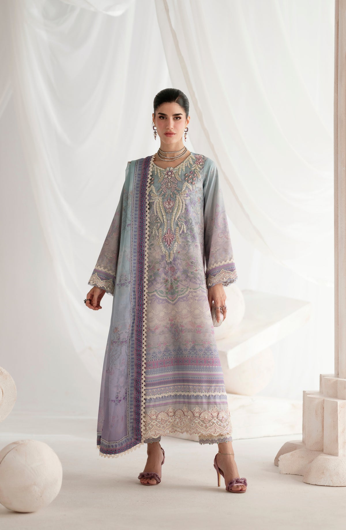 AJR Garden Whisper Embroidered Silk Unstitched 3 Piece Suit - AJR-GW-07 EVARA - AJR25GW - Purple - Luxury Collection