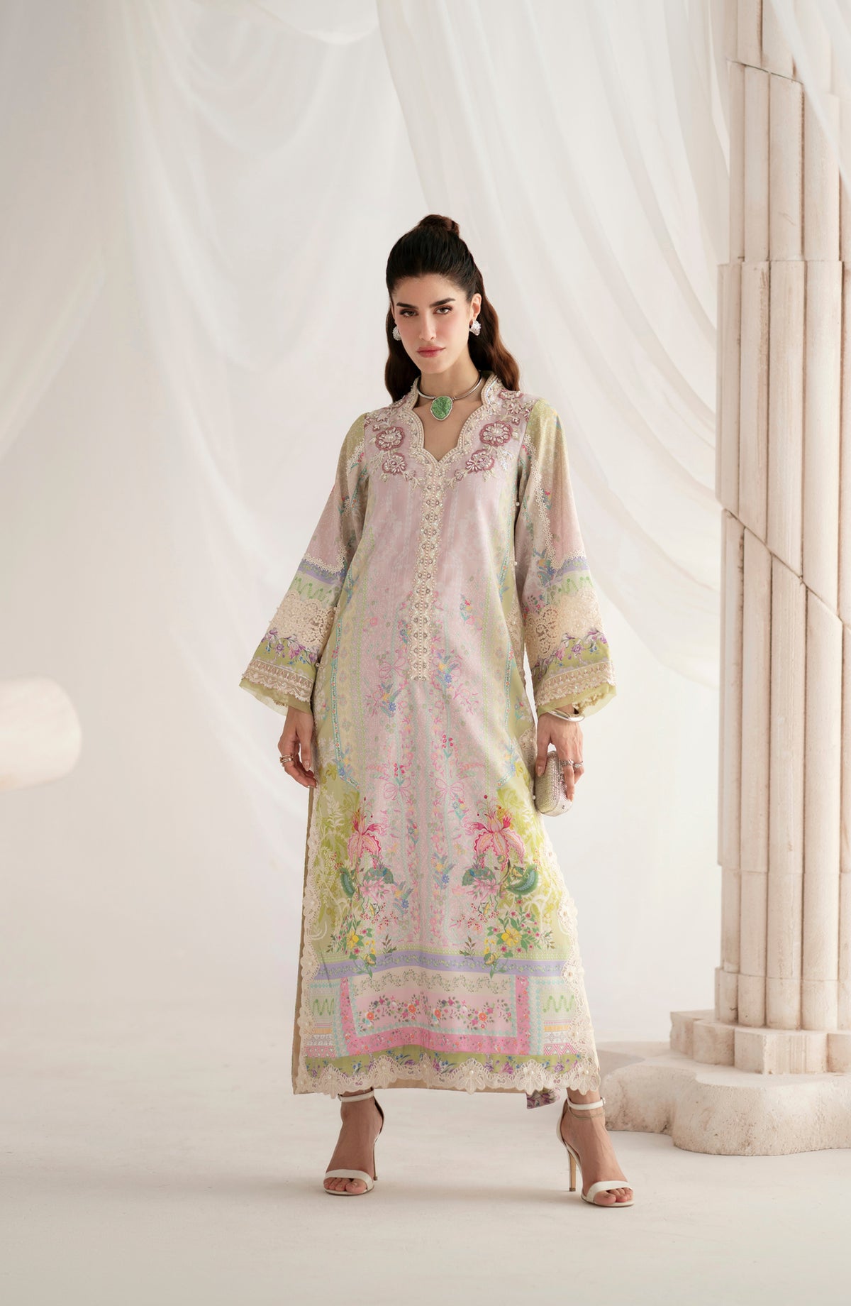 AJR Garden Whisper Embroidered Silk Unstitched 3 Piece Suit - AJR-GW-03 AMORIA - AJR25GW - Light Pink - Luxury Collection