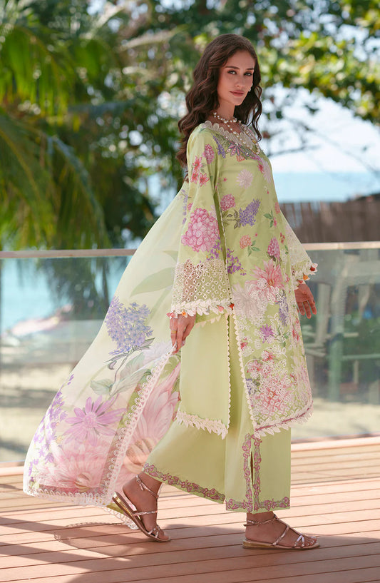 AJR Printed and Embroidered Chikankari Lawn Unstitched 3 Piece Suit - Riwa - AJR26CH - Apple Green - Summer Collection