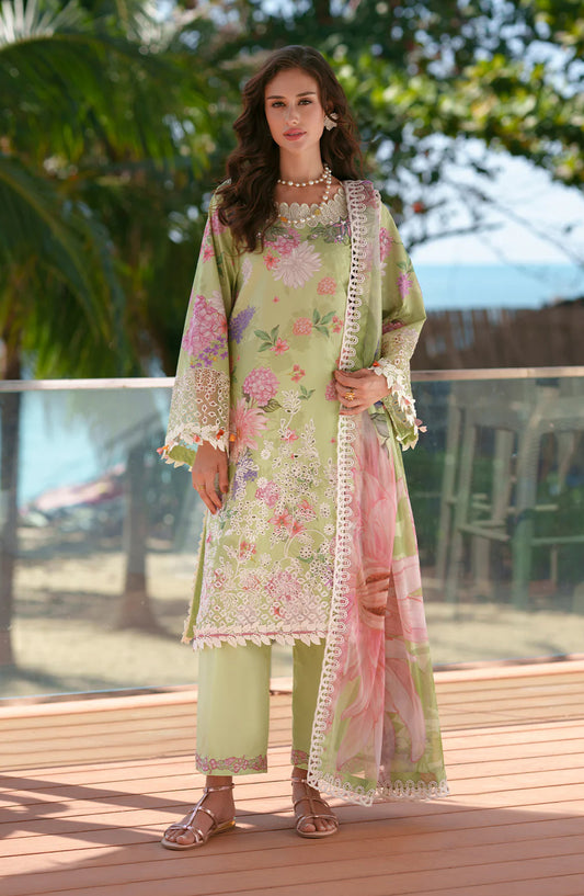 AJR Printed and Embroidered Chikankari Lawn Unstitched 3 Piece Suit - Riwa - AJR26CH - Apple Green - Summer Collection
