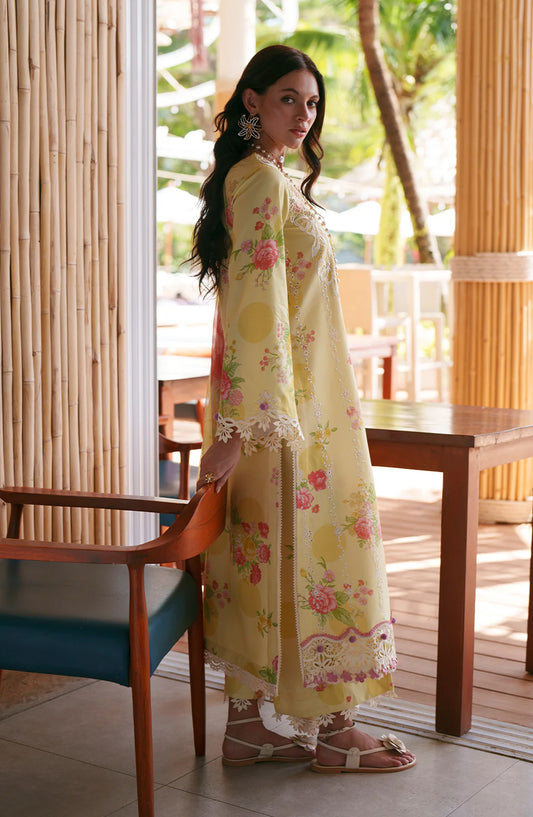 AJR Printed and Embroidered Chikankari Lawn Unstitched 3 Piece Suit - Feya - AJR26CH - Yellow - Summer Collection