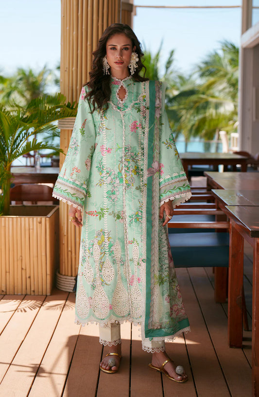 AJR Printed and Embroidered Chikankari Lawn Unstitched 3 Piece Suit - Eliya - AJR26CH - Mint Green - Summer Collection