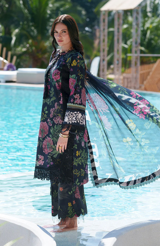 AJR Printed and Embroidered Chikankari Lawn Unstitched 3 Piece Suit - Vera - AJR26CH - Black - Summer Collection