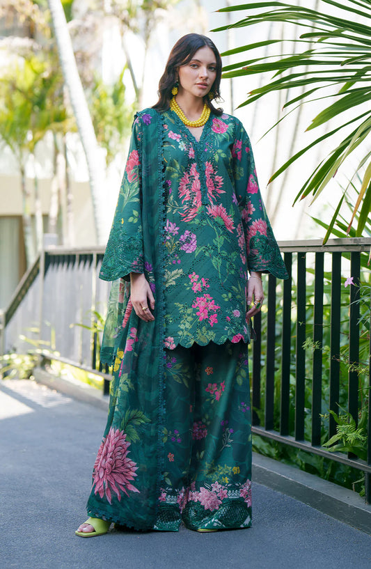 AJR Printed and Embroidered Chikankari Lawn Unstitched 3 Piece Suit - Tali - AJR26CH - Green - Summer Collection