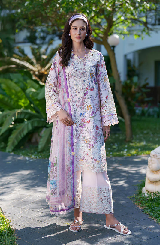AJR Printed and Embroidered Chikankari Lawn Unstitched 3 Piece Suit - Zuri - AJR26CH - Powder Pink - Summer Collection