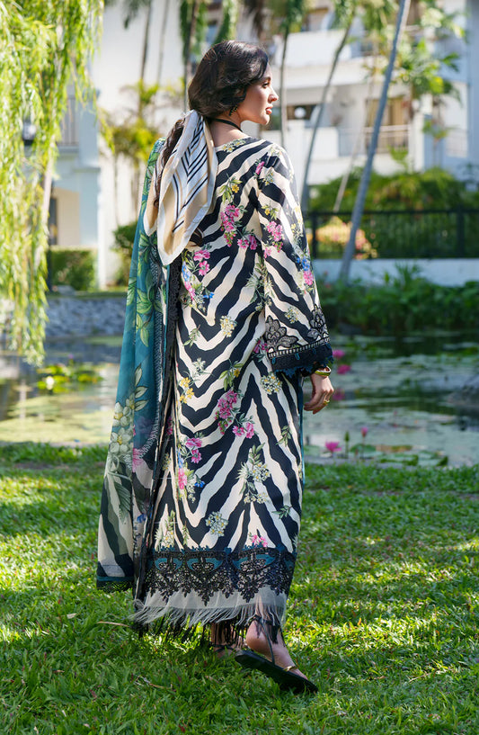 AJR Printed and Embroidered Chikankari Lawn Unstitched 3 Piece Suit - Iris - AJR26CH - Black - Summer Collection