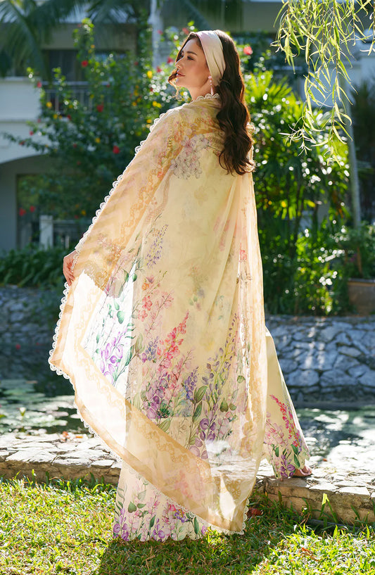 AJR Printed and Embroidered Chikankari Lawn Unstitched 3 Piece Suit - Lila - AJR26CH - Beige - Summer Collection