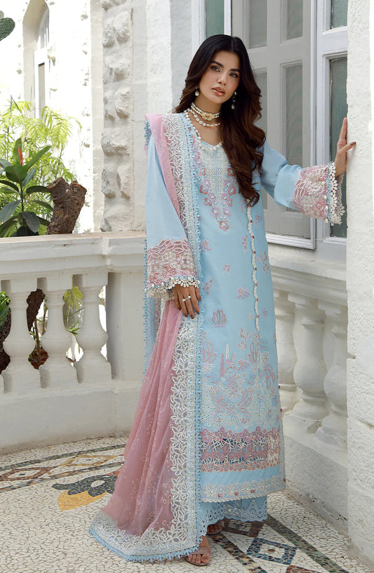 AJR Signature Embroidered Lawn Unstitched 3 Piece Suit - ASL-2605 Evren - AJR26SGN - Sky Blue - Summer Festive Collection