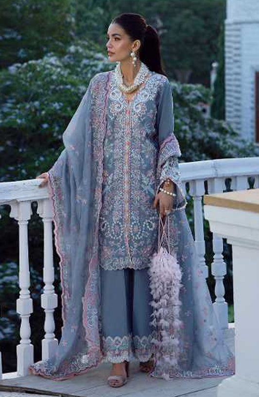 AJR Signature Embroidered Lawn Unstitched 3 Piece Suit - ASL-2609 Aven - AJR26SGN - Blue - Summer Festive Collection