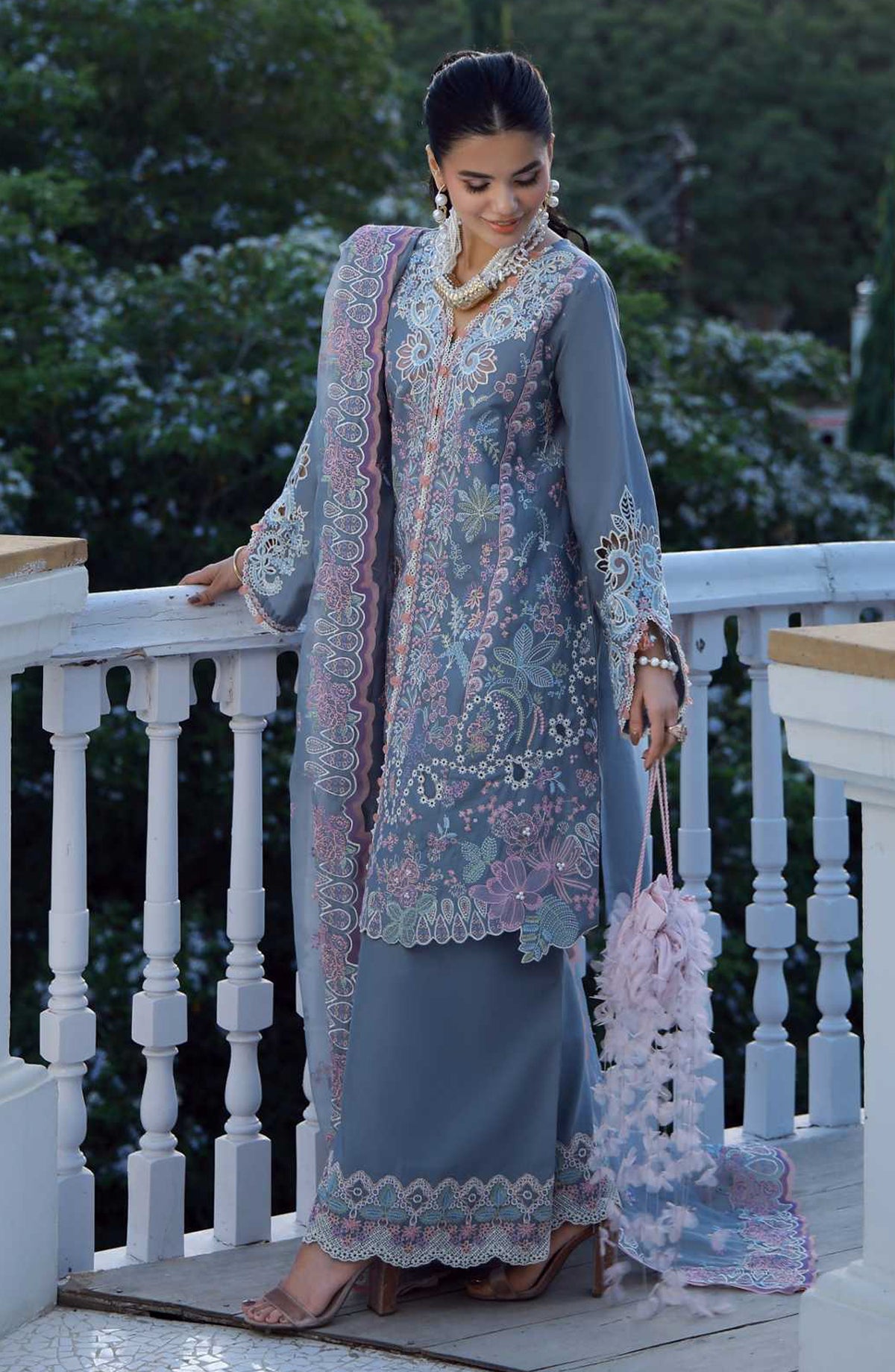 AJR Signature Embroidered Lawn Unstitched 3 Piece Suit - ASL-2609 Aven - AJR26SGN - Blue - Summer Festive Collection