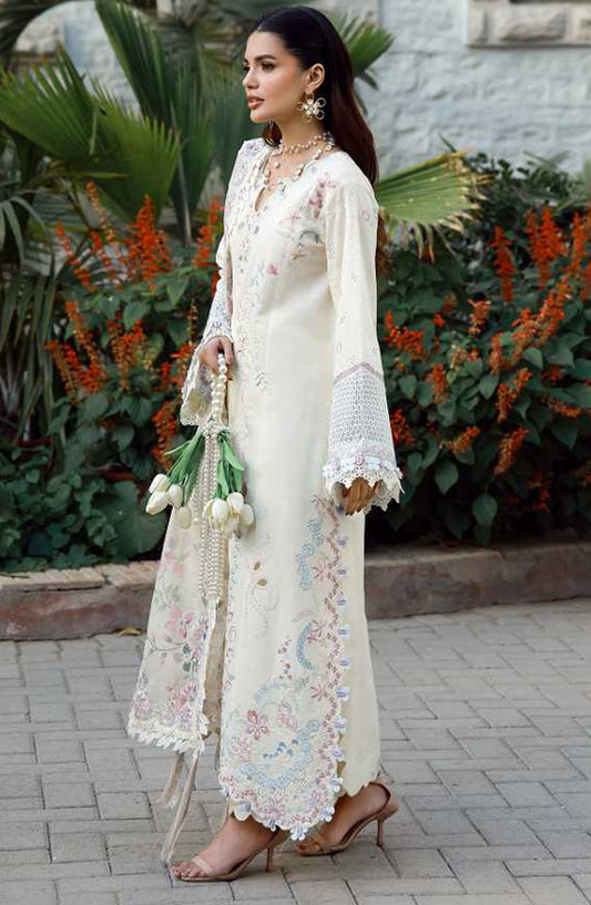 AJR Signature Embroidered Lawn Unstitched 3 Piece Suit - ASL-2608 Zova - AJR26SGN - Off White - Summer Festive Collection