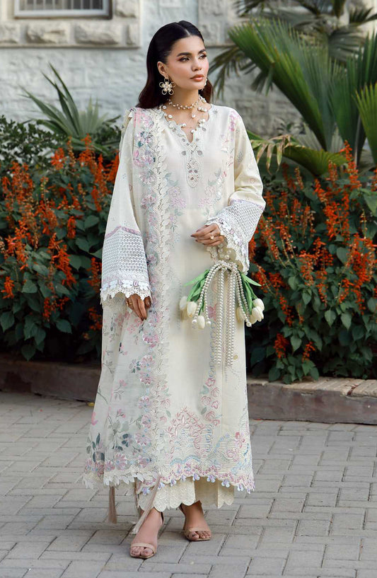 AJR Signature Embroidered Lawn Unstitched 3 Piece Suit - ASL-2608 Zova - AJR26SGN - Off White - Summer Festive Collection
