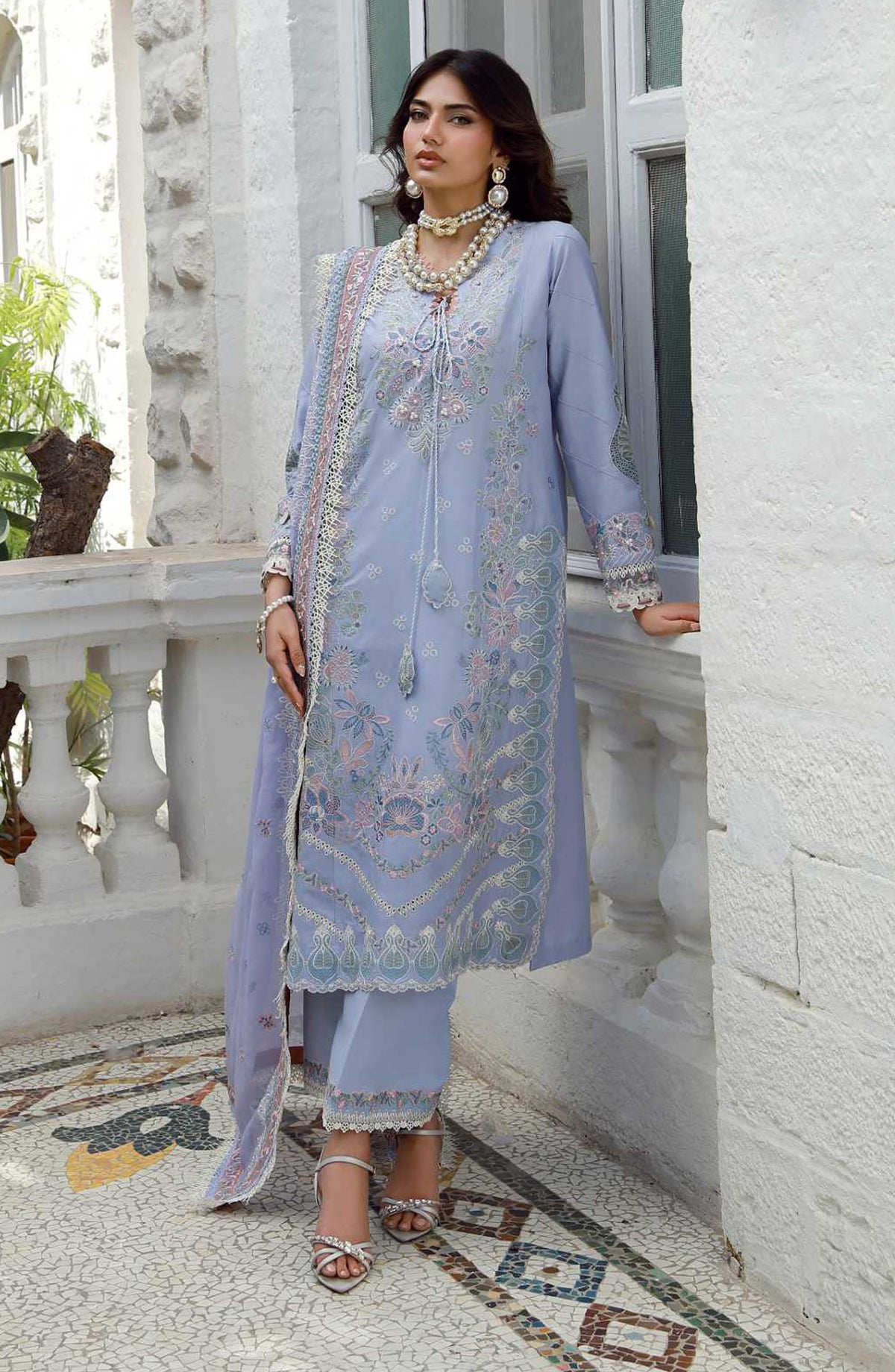 AJR Signature Embroidered Lawn Unstitched 3 Piece Suit - ASL-2602 Velia - AJR26SGN - Blue - Summer Festive Collection