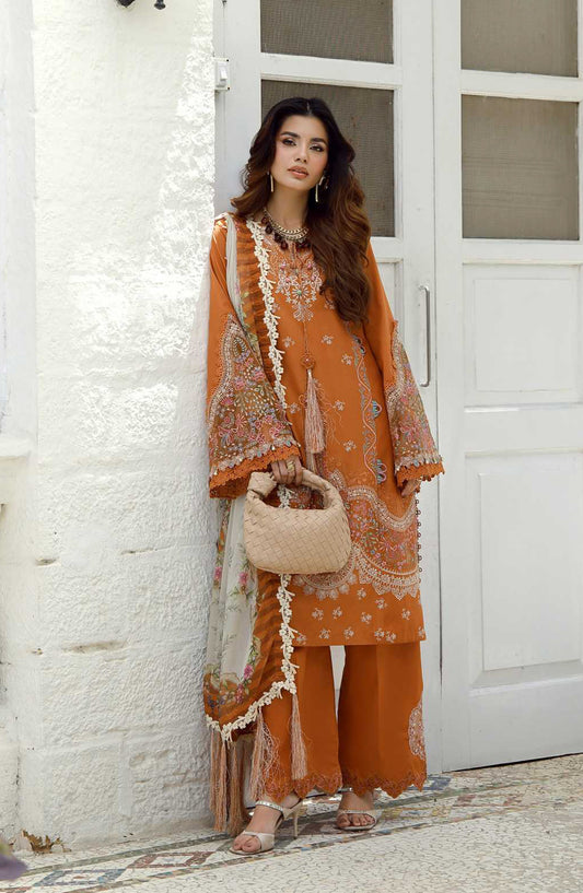 AJR Signature Embroidered Lawn Unstitched 3 Piece Suit - ASL-2601 Viona - AJR26SGN - Mustard - Summer Festive Collection