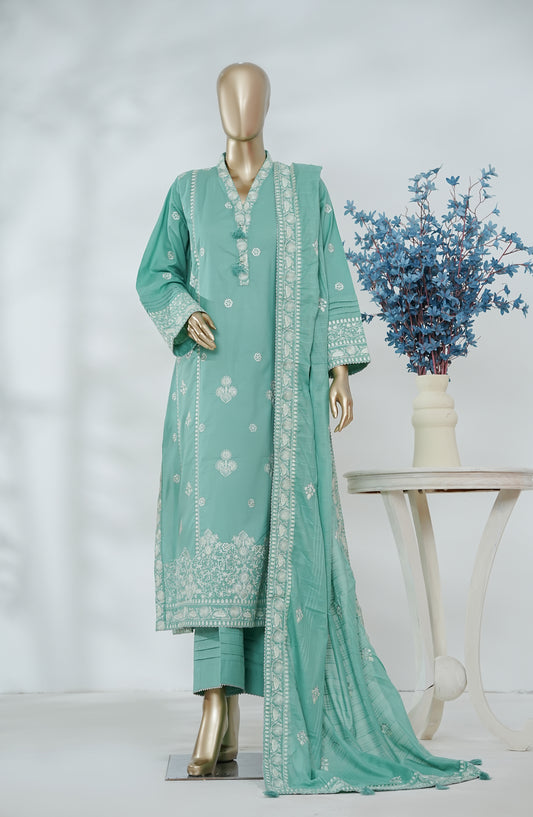 Lakhnawi Celebration by Amna Khadija Embroidered Cotton Stitched 3 Piece Suit - AKLC-02 - AM26LAKH - Ferozi - Eid Collection