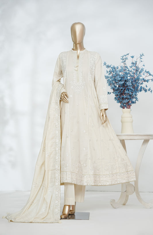 Lakhnawi Celebration by Amna Khadija Embroidered Cotton Stitched 3 Piece Suit - AKLC-05 - AM26LAKH - White - Eid Collection