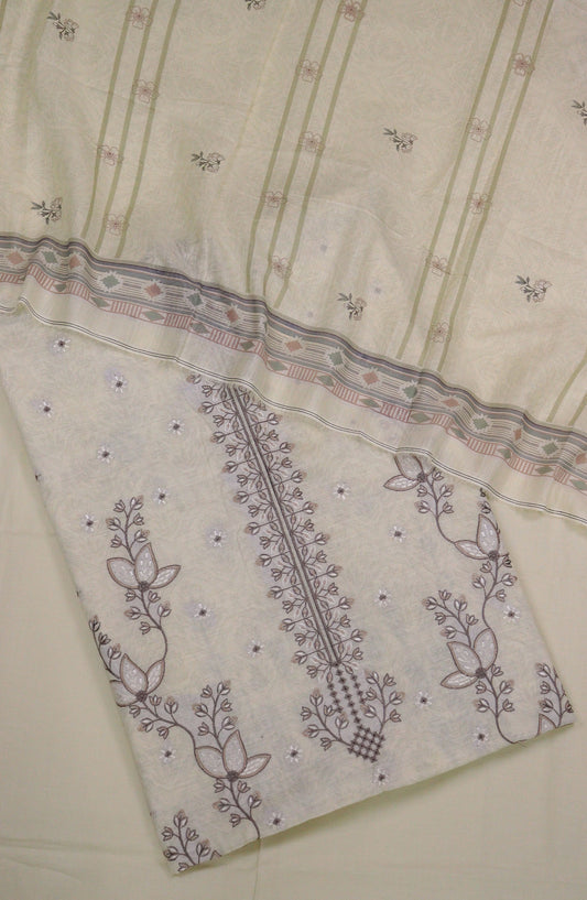 Aroosa by Amna Khadija Printed and Embroidered Premium Lawn Unstitched 3 Piece Suit - AM25ARS - D-01 - Cream - Summer Collection