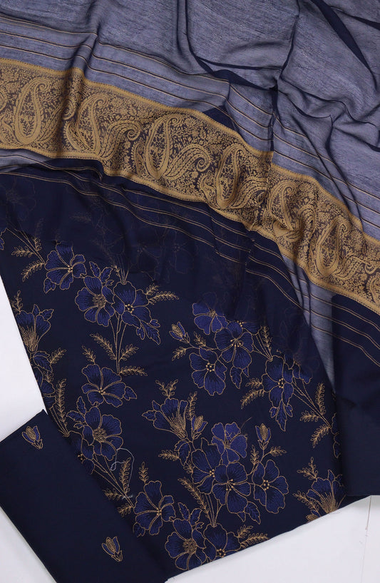 Sabeha by Amna Khadija Embroidered Lawn Unstitched 3 Piece Suit - AM25SB - D-03 - Blue - Summer Collection