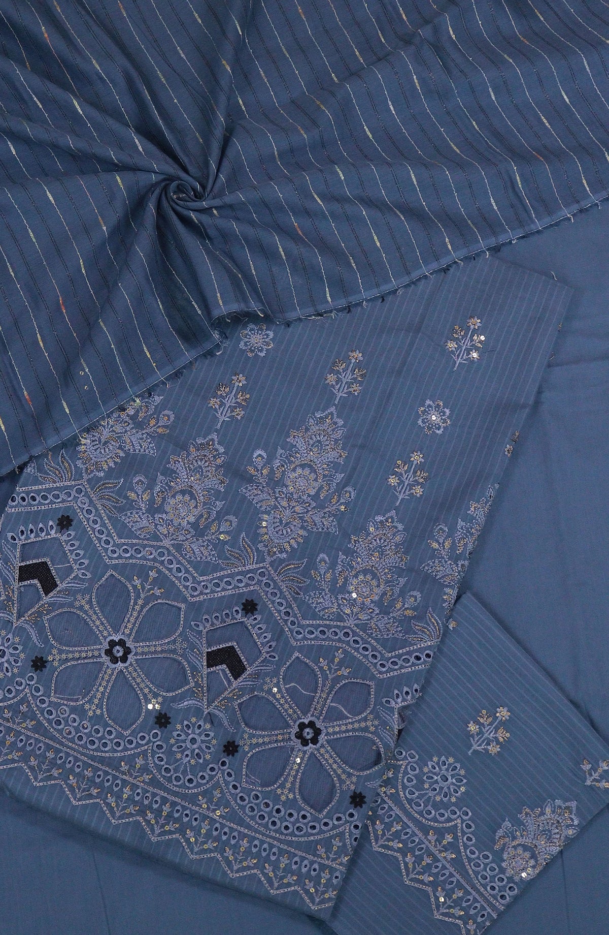 Shanaya by Amna Khadija Luxury Self Doriya Lawn Unstitched 3 Piece Suit - AM25SHN - D-01 - Blue - Festive Collection