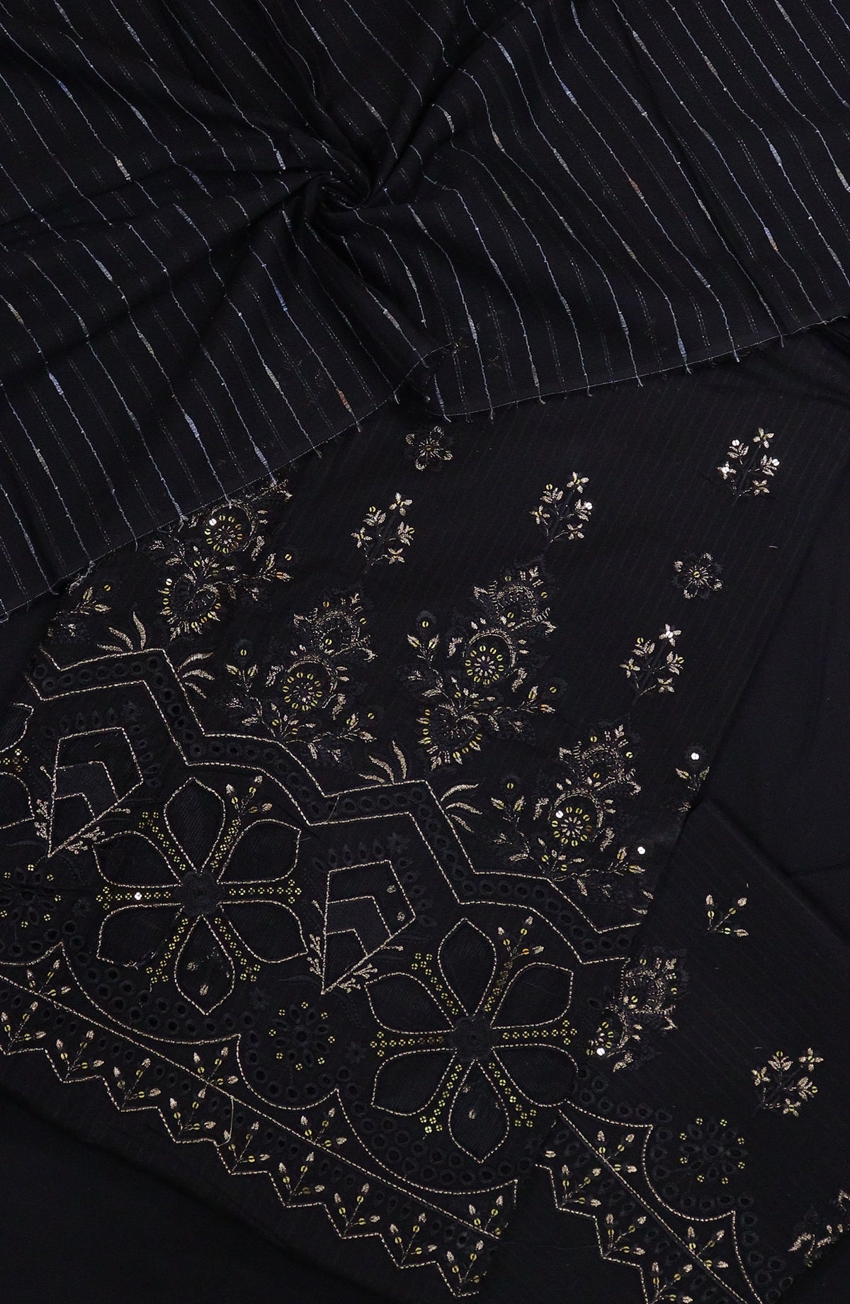 Shanaya by Amna Khadija Luxury Self Doriya Lawn Unstitched 3 Piece Suit - AM25SHN - D-02 - Black - Festive Collection