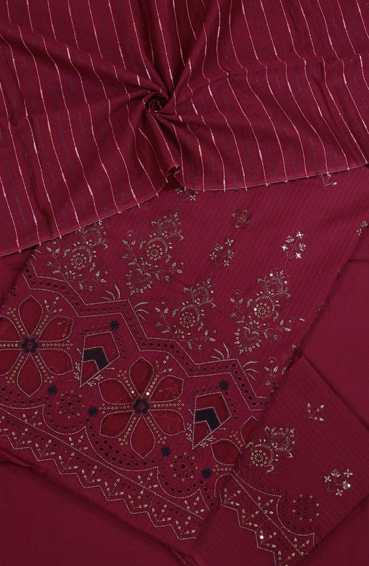 Shanaya by Amna Khadija Luxury Self Doriya Lawn Unstitched 3 Piece Suit - AM25SHN - D-03 - Red - Festive Collection
