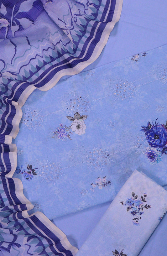 Zeenat by Amna Khadija Embroidered Chikankari Lawn Unstitched 3 Piece Suit - AM25ZNT - D-01 - Sky Blue - Summer Collection