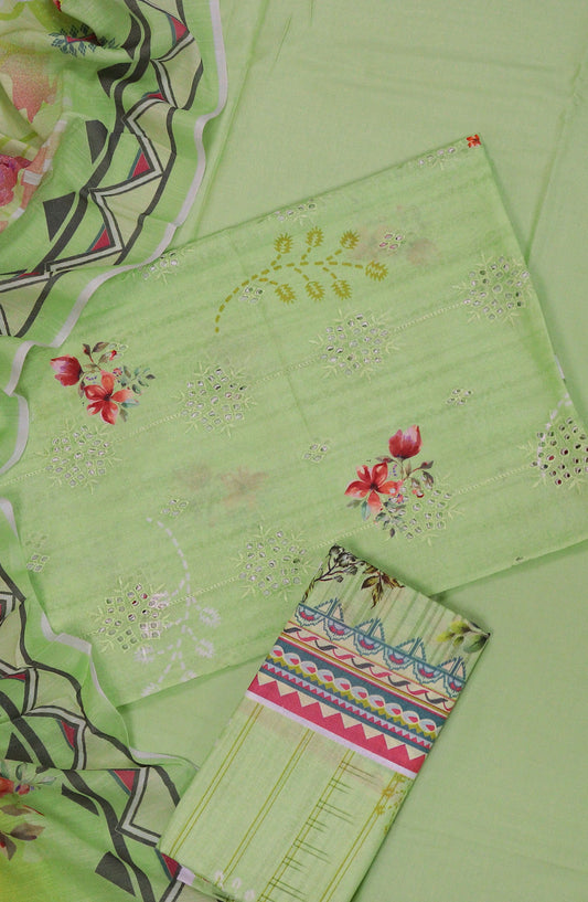 Zeenat by Amna Khadija Embroidered Chikankari Lawn Unstitched 3 Piece Suit - AM25ZNT - D-06 - Pista Green - Summer Collection
