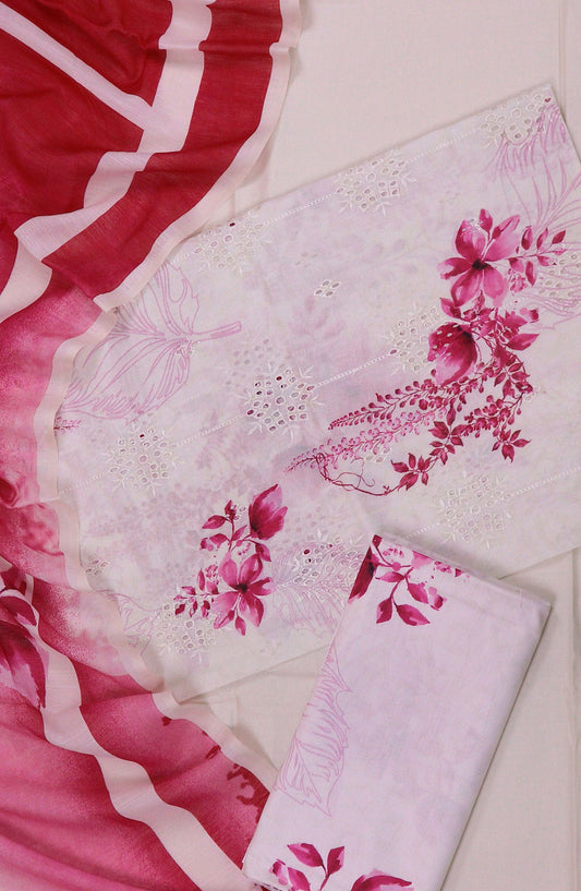 Zeenat by Amna Khadija Embroidered Chikankari Lawn Unstitched 3 Piece Suit - AM25ZNT - D-09 - Light Pink - Summer Collection