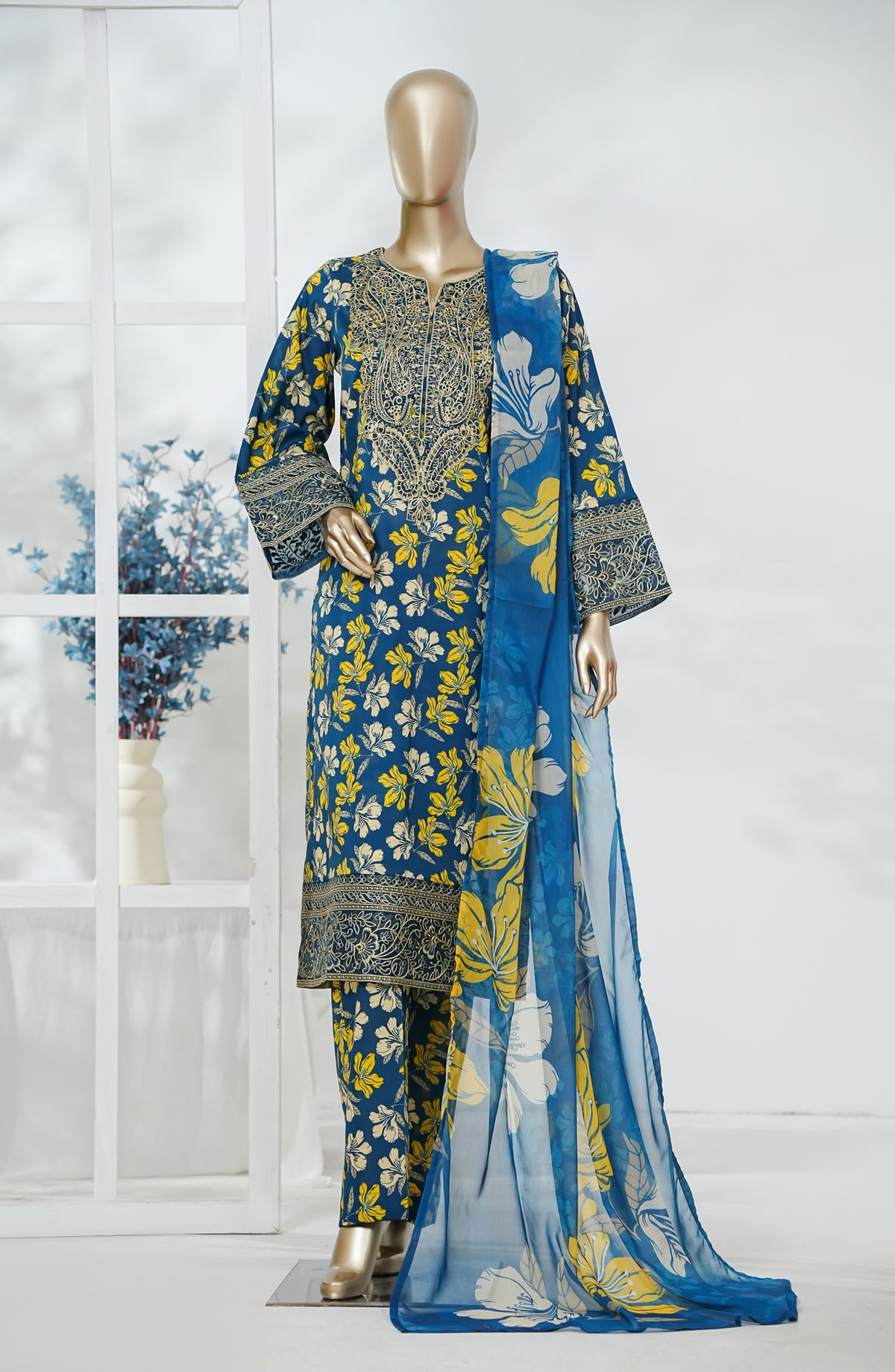 Afsana by Amna Khadija Embroidered Cotton Stitched 3 Piece Suit - AZFP-02 - AM26AZFP - Blue - Festive Collection