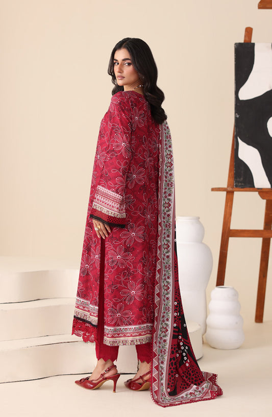 Aafreen by Riaz Arts Printed & Embroidered Karandi Unstitched 3 Piece Suit - AF-256 - RA25AKR - Red - Winter Collection