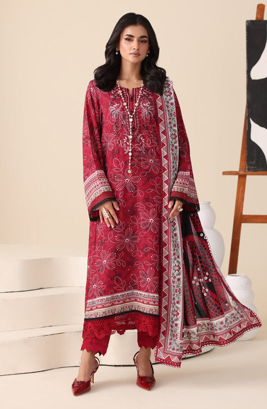 Aafreen by Riaz Arts Printed & Embroidered Karandi Unstitched 3 Piece Suit - AF-256 - RA25AKR - Red - Winter Collection