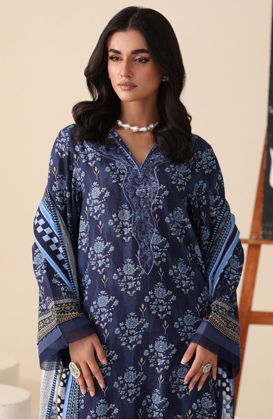 Aafreen by Riaz Arts Printed & Embroidered Karandi Unstitched 3 Piece Suit - AF-255 - RA25AKR - Blue - Winter Collection