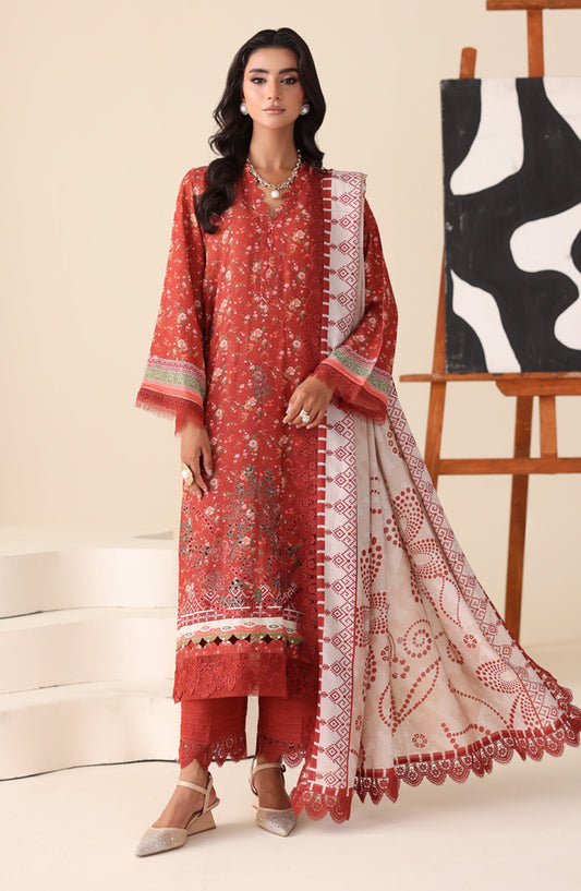 Aafreen by Riaz Arts Printed & Embroidered Karandi Unstitched 3 Piece Suit - AF-254 - RA25AKR - Red - Winter Collection