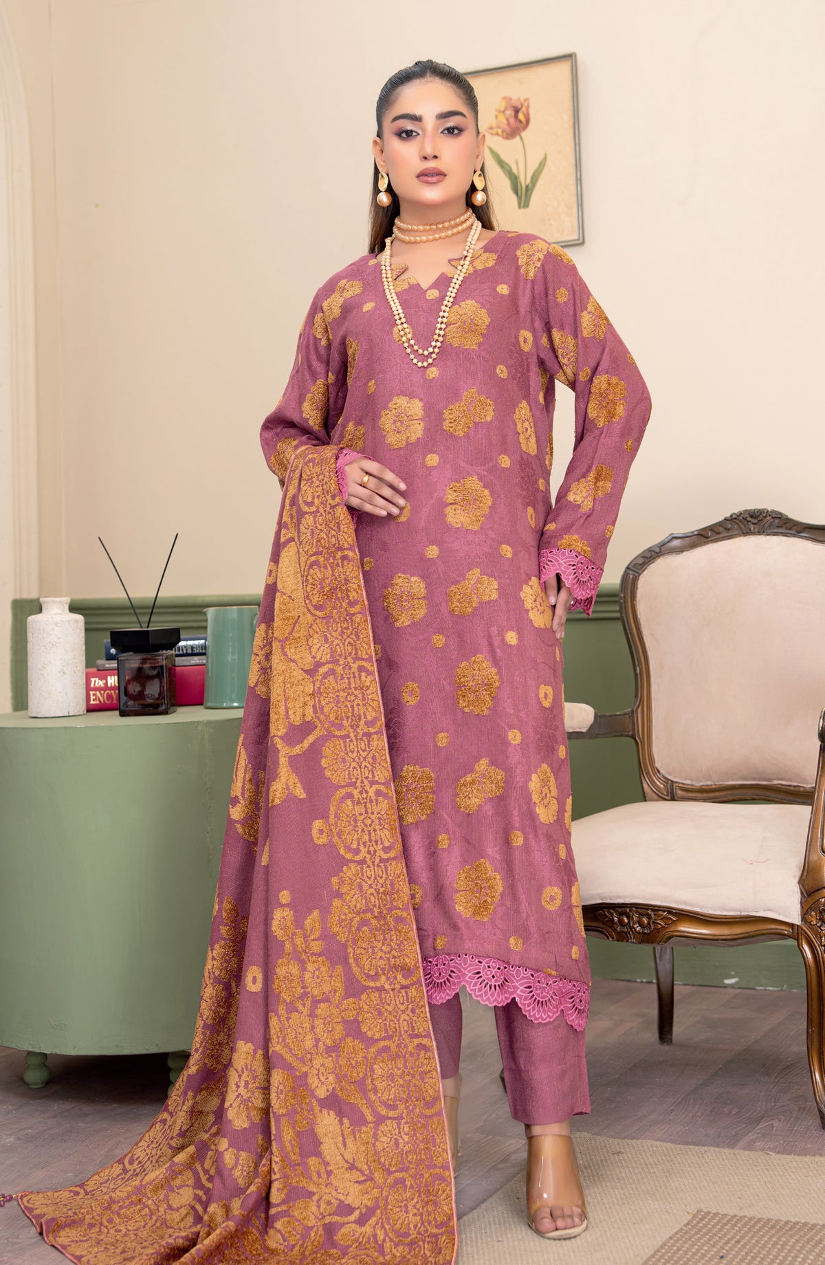 Aagosh by Riaz Arts Premium Jacquard Peach Unstitched 3 Piece Suit - D-06 - RA25AGS - Pink - Winter Collection