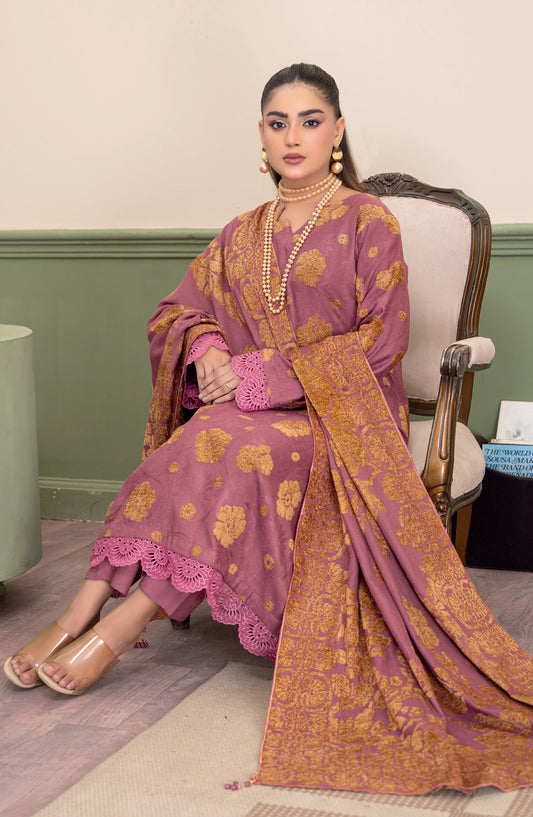 Aagosh by Riaz Arts Premium Jacquard Peach Unstitched 3 Piece Suit - D-06 - RA25AGS - Pink - Winter Collection