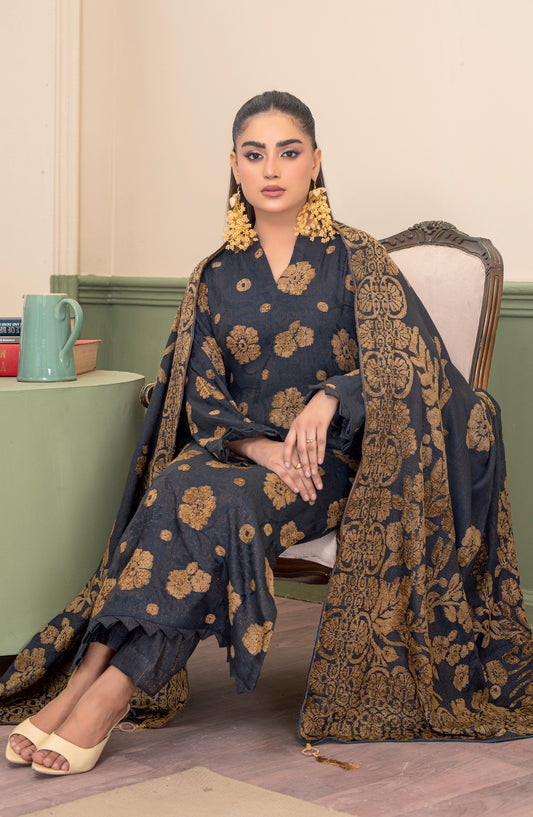 Aagosh by Riaz Arts Premium Jacquard Peach Unstitched 3 Piece Suit - D-05 - RA25AGS - Blue - Winter Collection