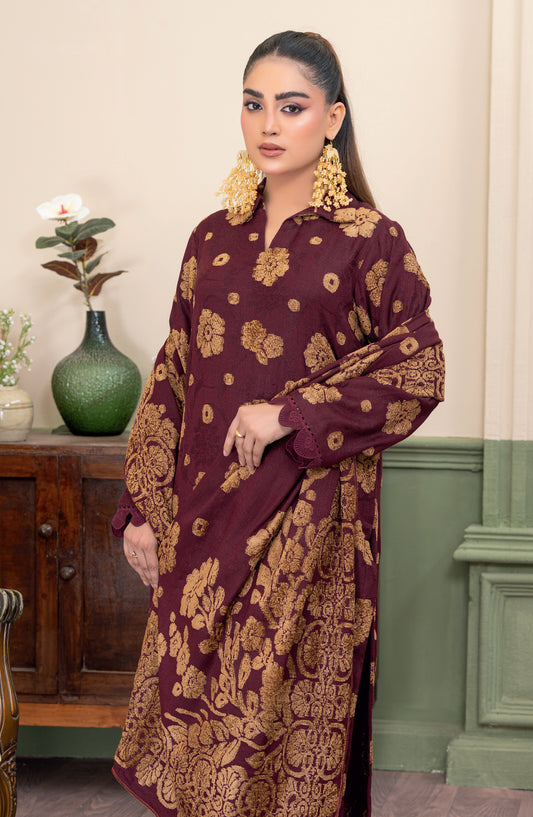 Aagosh by Riaz Arts Premium Jacquard Peach Unstitched 3 Piece Suit - D-04 - RA25AGS - Maroon - Winter Collection